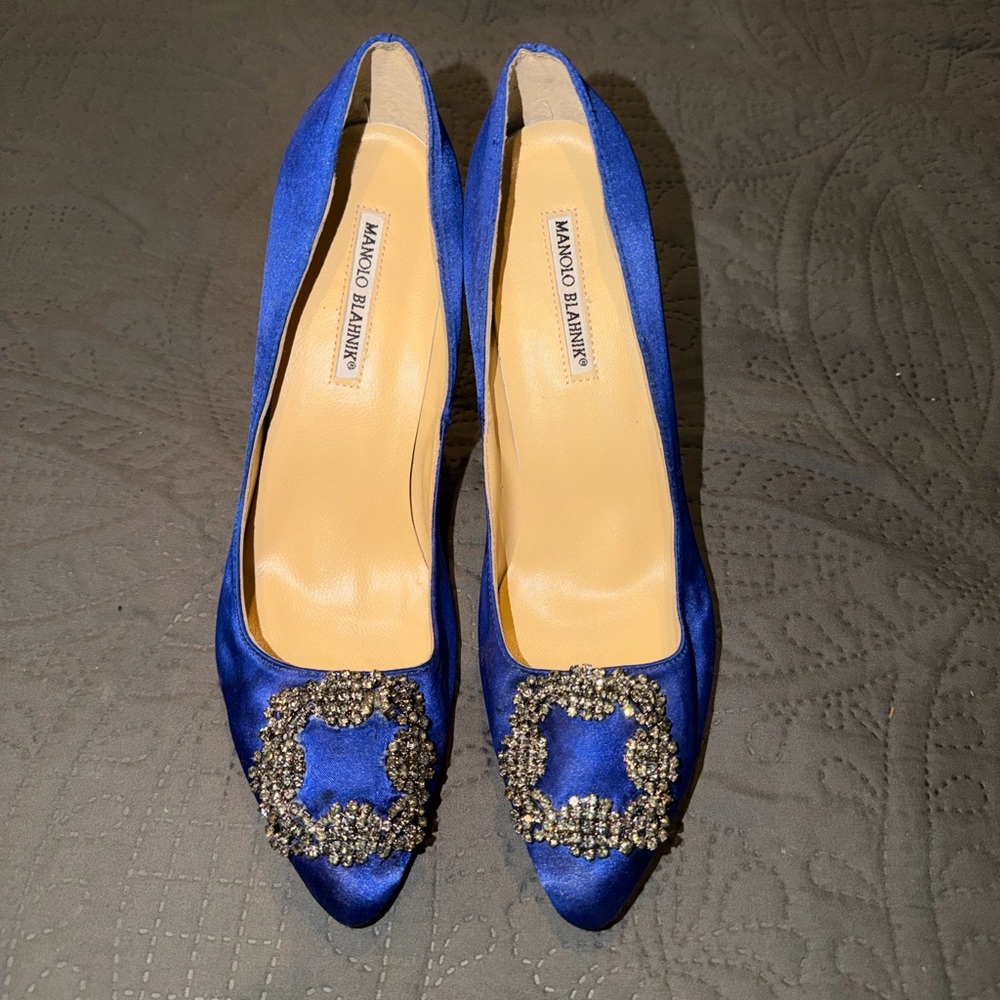 Manolo Blahnik Royal Blue Satin Heels